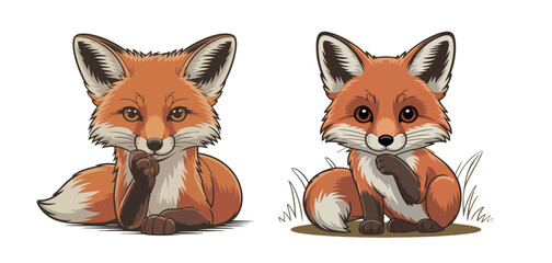Adorable cartoon foxes with curious expressions, perfect for whimsical designs and children's content seeking playful charm and woodland wonder.