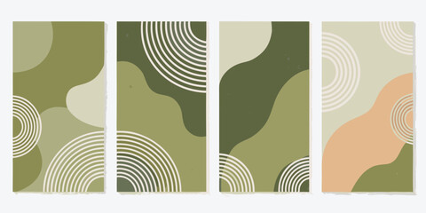 Set of four abstract organic shapes and arc line art in muted earthy tones