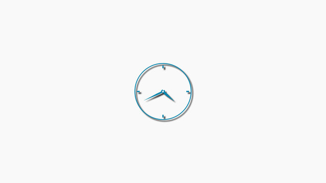 Minimalist blue analog clock with shadow on white background showing 8:10 time watch