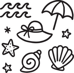 Naklejka premium Hand drawn doodle style summer beach elements vector file on white background