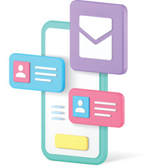 Stylized Mobile Phone Displaying Contact Information and Messaging Icons With A Transparent Background And Soft Pastel Colors