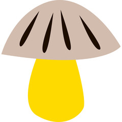 Stylized Mushroom With Yellow Stem And Beige Cap With Dark Stripes On A Transparent Background Vector Illustration