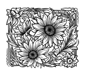 Abstract  Tooled Leather Floral Pattern Vector Illustration of a Flower