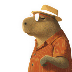 Capybara animal hat sunglasses shirt fashion art illustration relaxed cool mammal portrait