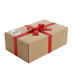 Obraz premium Festive kraft paper gift box wrapped in red ribbon perfect for any celebration or holiday occasion transparent background