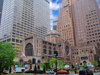 Dome and Archway Entrance of St. Bartholomew's Church on Park Avenue, a stunning example of Byzantine and Romanesque Architecture