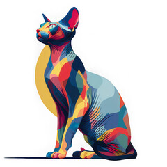 Colorful abstract cat modern art style vibrant pattern sitting pose hairless breed creative animal illustration bold colors artistic expression contemporary design