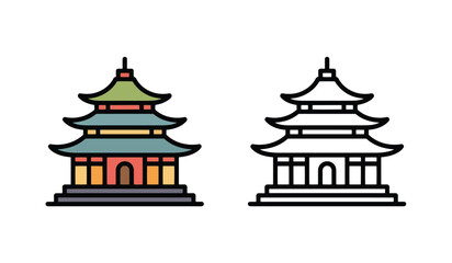 Pagoda Tower Icon Set Asian Traditional Building Architecture Vector
