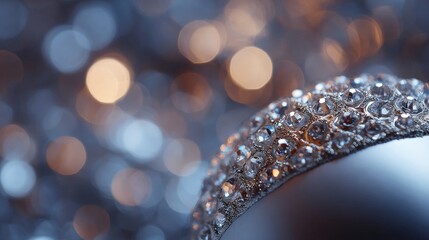 Close-up of a diamond ring. the ring is made up of multiple rows of small, round diamonds that are arranged in a symmetrical pattern.