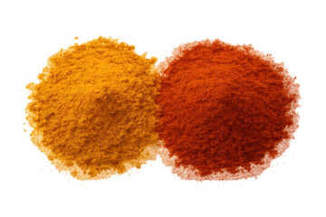 Turmeric and paprika powder piles presenting cooking ingredients, adding flavor to dishes, transparent background