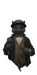 Cat animal art vintage suit bow tie glasses hat anthropomorphic elegant portrait stylish. vintage anthropomorphic cat suit bow tie and glasses exuding elegance and style depicted artistic portrait