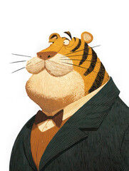 Tiger animal art illustration suit bow tie anthropomorphic formal portrait character cartoon confident
