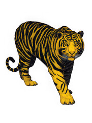 Tiger illustration wild animal yellow and black stripes walking pose digital art expressive bold lines wildlife nature artistic powerful creative