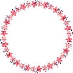 Wreath frame with colorful flower elements. Trendy graphic template. Cute empty frame box