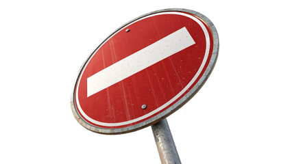 A close up of a red and white no entry sign against a dark background on a metal pole outdoors