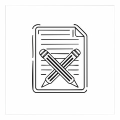 Document with crossed pencils for writing.