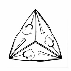 Geometric shape with three sides and holes.