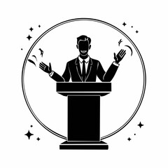 Green Politician Speaking at Podium.