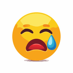 Fototapeta premium Crying Face Emoji Flat Vector Icon of Sadness with a Tear on White Background