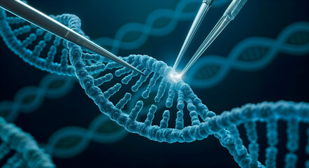 DNA modification with nano tools, CRISPR genome editing process, 3d medical illustration