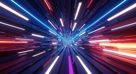 Obraz premium Abstract neon light tunnel streaks through cosmic space