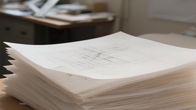 Stack of Architectural Drawings on Desk in Studio, Design Process Video