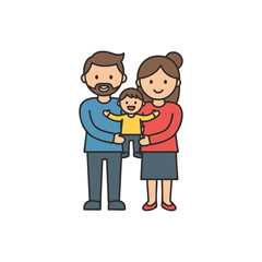 Fototapeta premium Happy family cartoon vector illustration with a smiling father, mother, son, and baby together