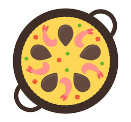 Seafood paella simple icon. Traditional Spanish dish. Flat cartoon vector illustration.