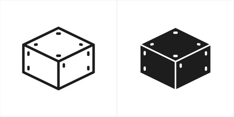 Two isometric cube icons, one outlined and one solid black