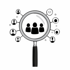 Magnifying Glass with People Icons Search and Find Concept.