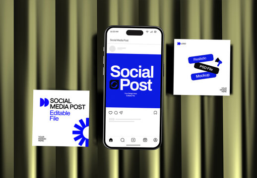 Social Media Post Mockup with Smartphone