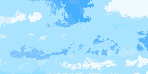 Abstract light blue sky with painterly white and blue clouds in a minimalist style