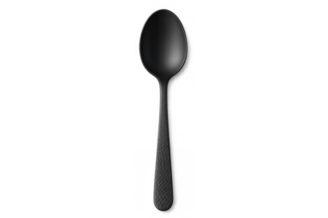 Stylish matte black spoon, elegant eating utensil, isolated kitchenware with a transparent background