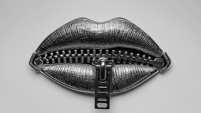 Lips with zipper create a striking visual representation of silence and unspoken words in creative art