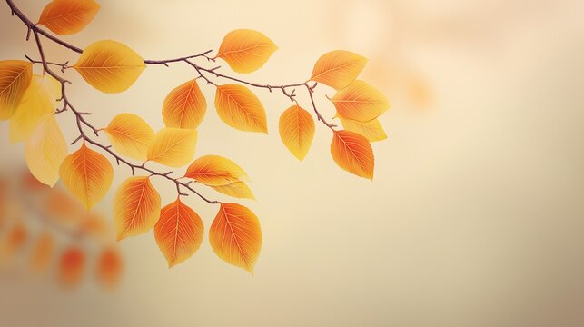 Leaves in warm autumn colors gently sway on branches against a soft background
