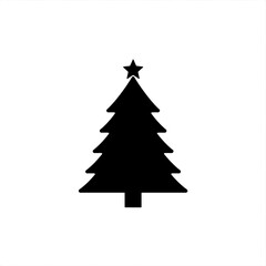 Fototapeta premium Simple black silhouette of a christmas tree adorned with a star on a white background