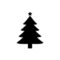 Fototapeta premium Silhouette of a christmas tree with a star on top against a white background scene