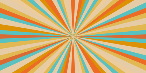 Retro sunburst pattern with warm orange teal and beige stripes radiating outwards