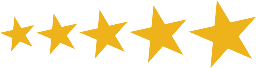 Five golden stars vector graphic illustration scalable eps for design projects isolated on transparent background. Five golden stars, representing a topnotch rating or review