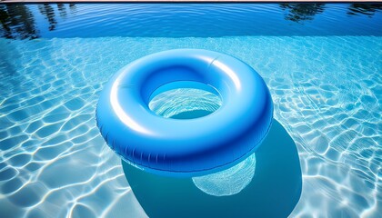 big blue inflatable pool ring floating in clear blue pool water ideal for depicting summertime fun poolside relaxation or vacation destinations