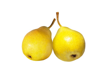 High-quality image of two fresh ripe yellow pears isolated on transparent background.