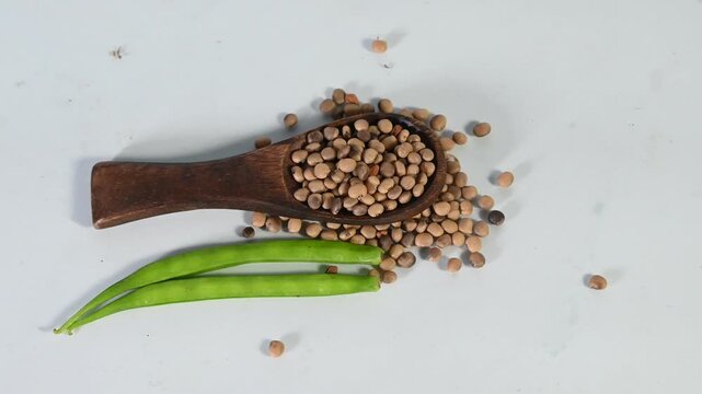 cluster beans or gawar phali(guar) and seed on the white background,cyamopsis tetragonoloba
