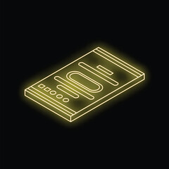 Glowing neon line mobile banking system icon isolated on black background. Online banking. Electronic payment system. Vector