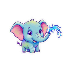 Fototapeta premium baby elephant spraying water cartoon sticker illustration