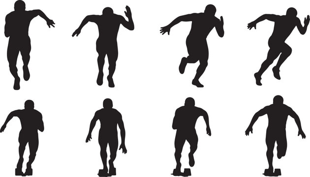Six Male Sprinter Silhouettes from Starting Blocks