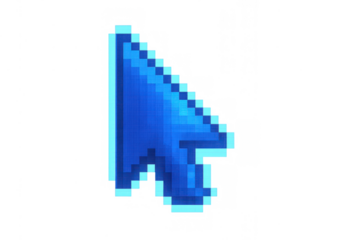 Blue pixelated computer mouse pointer cursor icon providing interactive navigation on digital interfaces