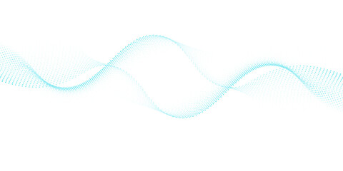 Flowing particles wave pattern, blue and purple gradient color isolated on white background. Vector in concept of AI technology, science, music, modern.