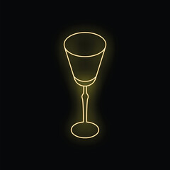Yellow neon sign shaped like a wine glass glowing on a black background