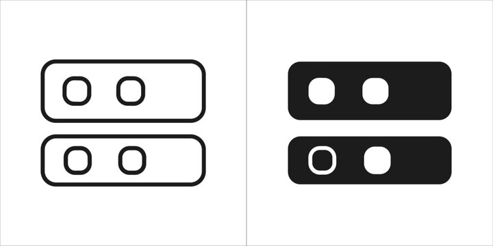 Two stacked rectangles with circles inside, outline and filled versions