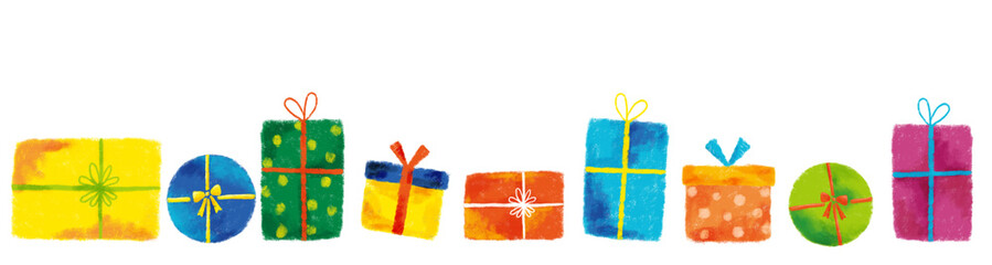 カラフルなプレゼントのライン　クレヨンタッチ
